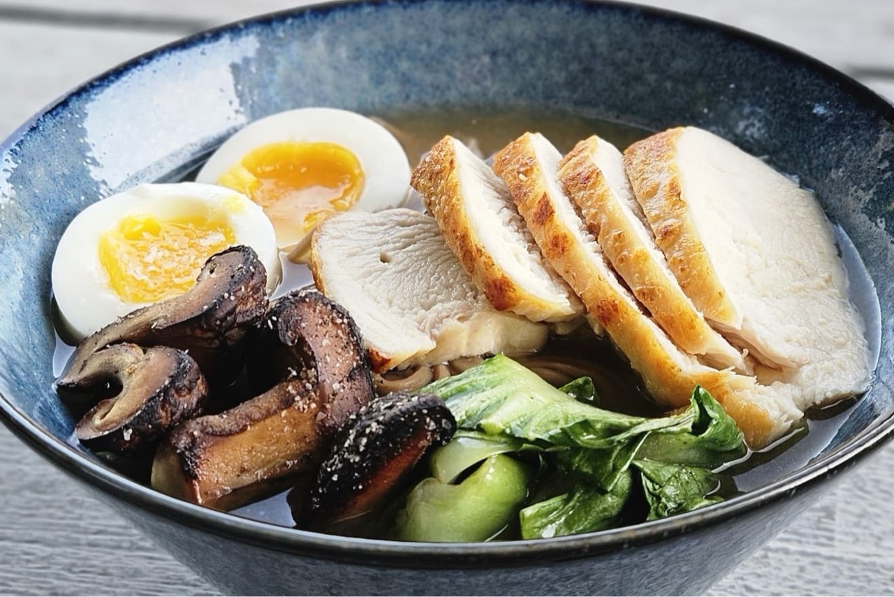 Miso-Ginger Soba with Jammy Egg, Chicken, and Dashi